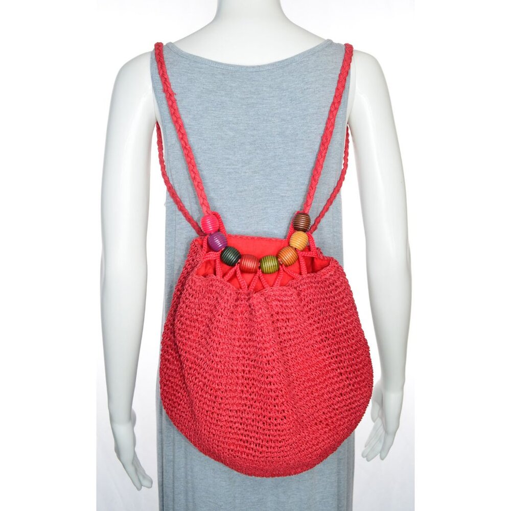 Paper Straw Beaded Adjustable Backpack Sling Bag … - image 1